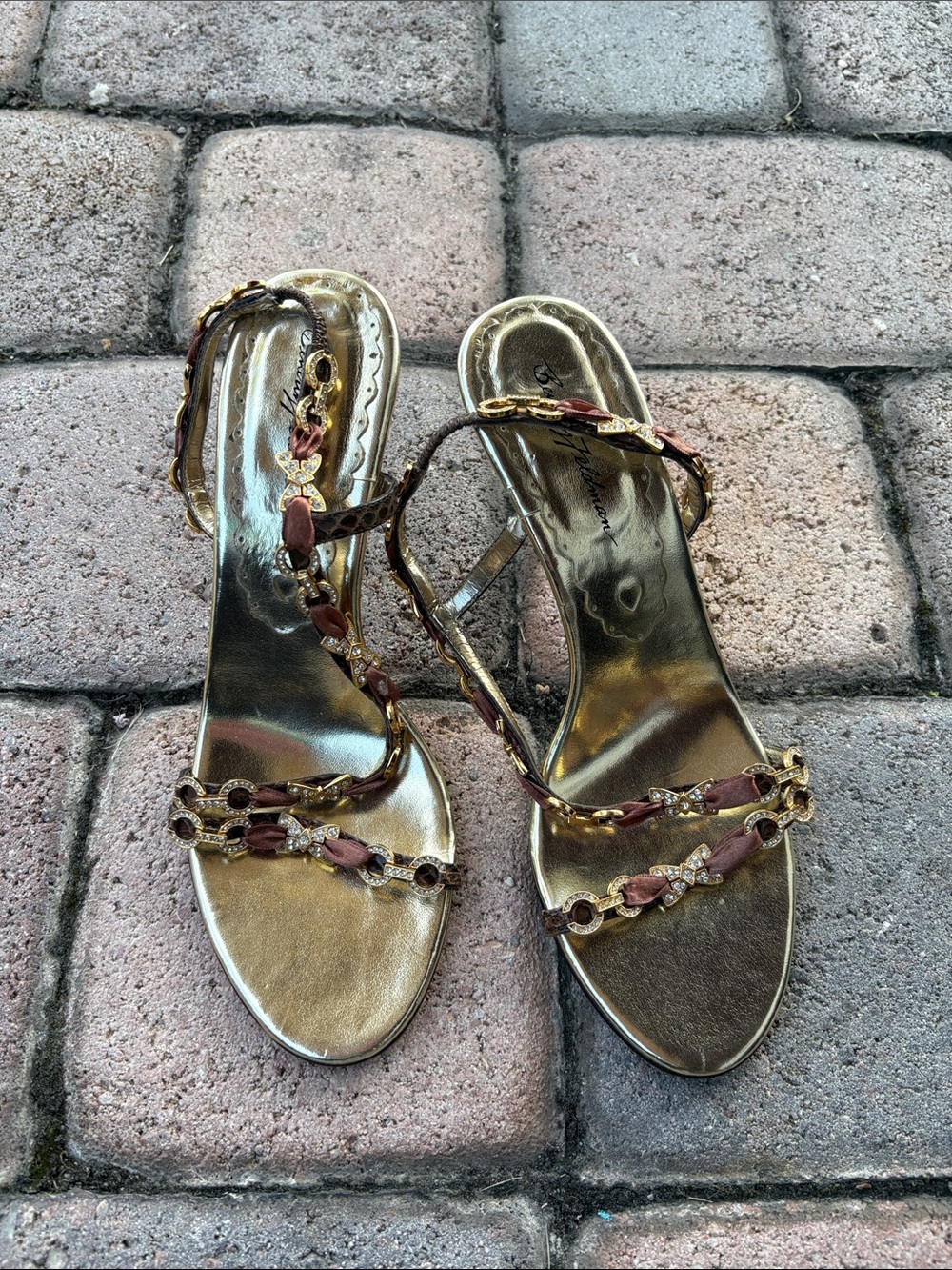 bebe Gold and Brown Strappy Heeled Sandals